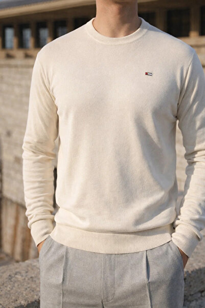 comstar Men's Winter Crew Neck Slim Fit Beige Basic Sweater