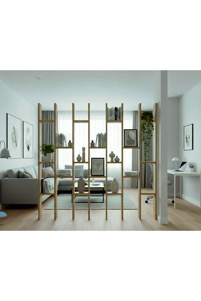 Tiydem Masif Ahşap Raflı Oda Ayırıcı Seperatör Duvar Dekor Paravan 150x200 cm Boyasız Doğal Ahşap Rengi