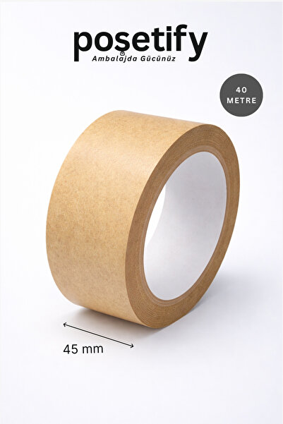 POŞETİFY 45 mm x 40 Metre Kraft Koli Bandı Yapışkanlı Doğal Kağıt Dayanıklı P...