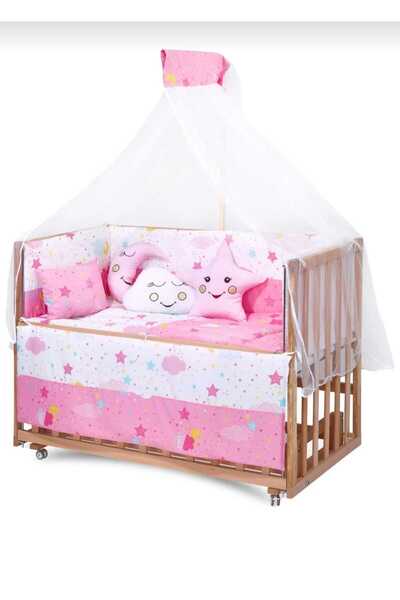 Jasmin طقم نوم لسرير الأطفال باللون الوردي مكون من 10 قطع + هدية ناموسية وحامل