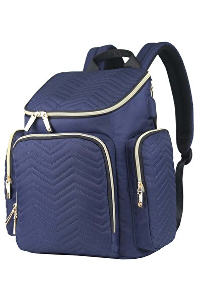 Little Story Georgia Diaper Bag With Changing Pad And Stroller Hooks - Navy Blue