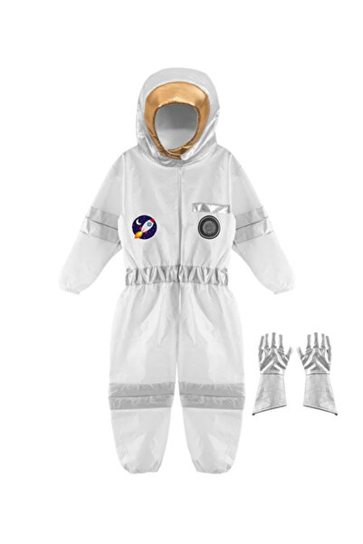 Canjet Beyaz Kız Astronot Kostümü Çocuk Kıyafeti-Özel tören-Okul kostümü-Festival kostümü hediye