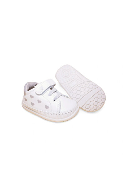 Apawwa Pantofi Primii Pasi Fetite Albi cu Inimioare