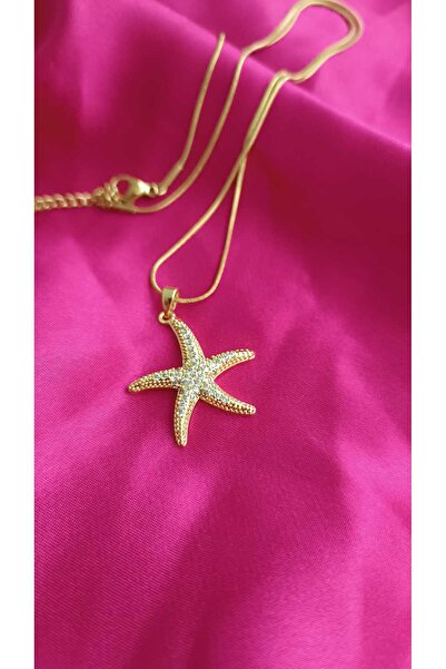 shop 316L Çelik Kararma Yapmaz Gold Renk Zirkon Taşlı Deniz Yıldızı Kolye