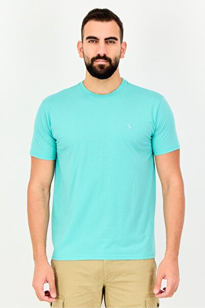 TailorByrd Men Crew Neck Short Sleeve Embroidered Logo T-Shirt, Turquoise
