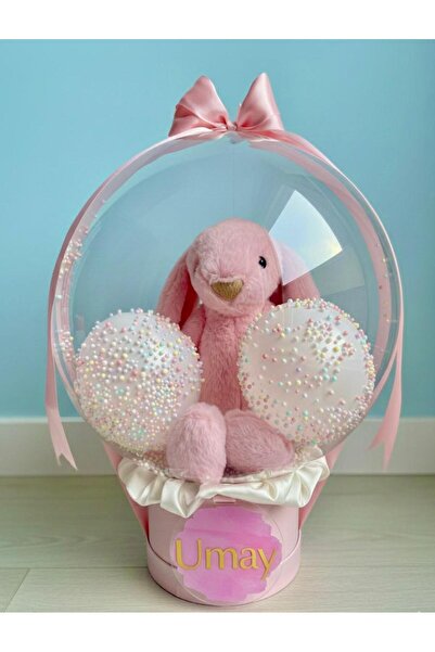 celinegiftbox Hediye Balon Kutusu Uyku Arkadaşı Peluş Tavşanlı Kişiye Özel Me...