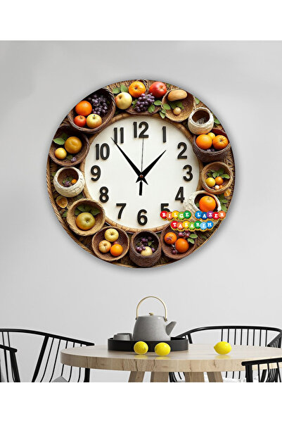 Bilge Lazer Bilge Ahşap RETRO TASARIM Dekoratif duvar Saati 2 D görünümlü ( k...