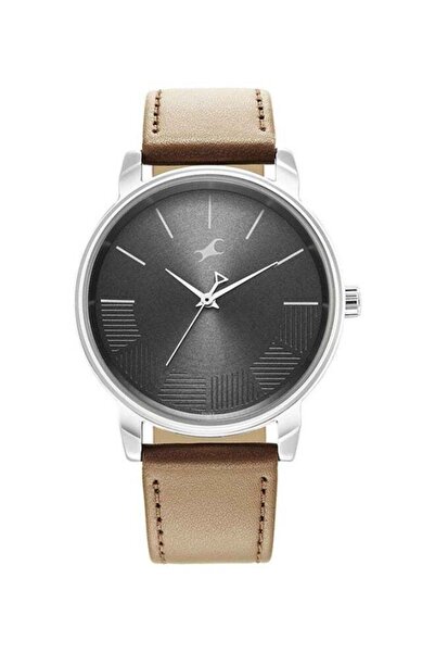 FASTRACK Fashion Analog Grey Watch with Round Dial and Brown Leather Strap fo...