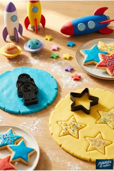 Şimşek 3D Space Series 7-Piece Cookie and Play Dough Mold Set (Astronaut, Rocket, Planet, Moon, Star)