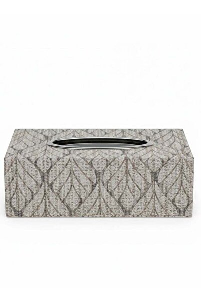 Roomlyne Romlin Rectangular Tissue Box Cover with Gray Leaf Pattern and Oval Silver Opening for Modern Decor
