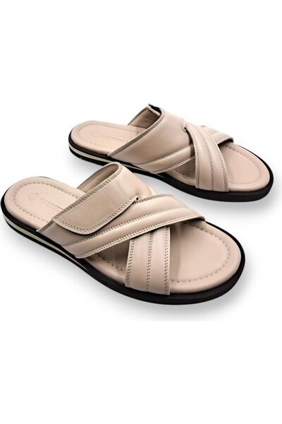 Hammer Jack Ravello Lightweight Design Comfort Genuine Leather Velcro Beige Men's Slippers