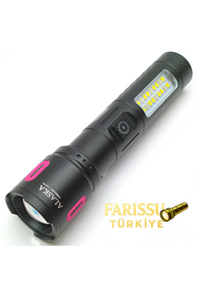 farissu Alaska Şarjlı LED El Feneri | 1500–2000 Lümen | Zoomlu 500–600 m | Çi...