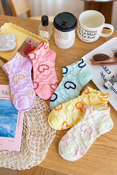 ÇORAP GROSS مجموعة نسائية ناعمة مكونة من 5 جوارب من القطن العضوي بنمط قلب منقوش