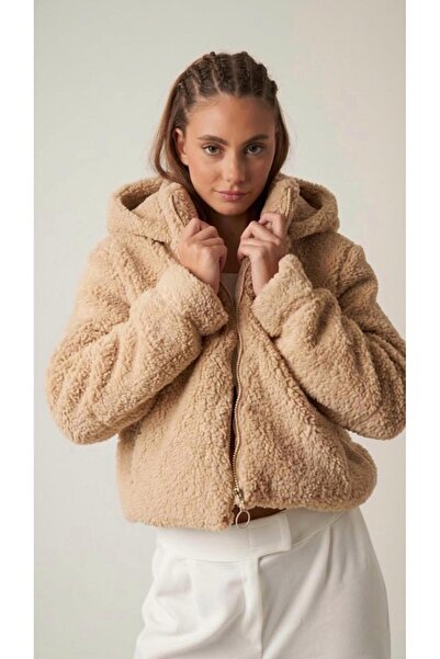 Butik Hooded Zippered Plush Fleece Women's Jacket