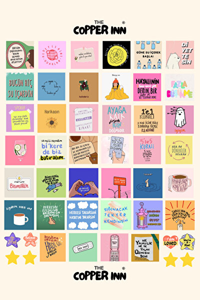 The Copper Inn 47 Adet Motivasyonel Komik Mood Sözler Sticker Seti Estetik Sc...