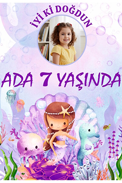emrestore Deniz Kızı Konseptli Doğum Günü Afişi Kişiye Özel Tasarım Doğum Gün...