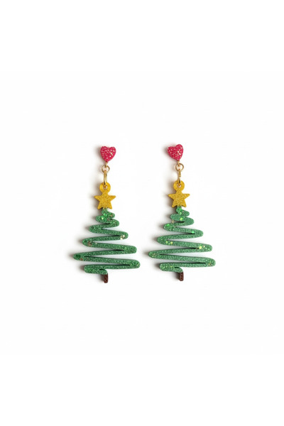 1PARÇAMAVİ 6cm - Studded - Hole Ear - Christmas Santa Claus Pine Tree Clip-On Earrings
