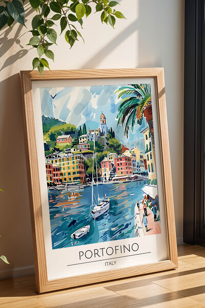 e2nova İtalya Portofino Temalı Çerçeveli Tablo Travel Serisi Modern İllüstras...