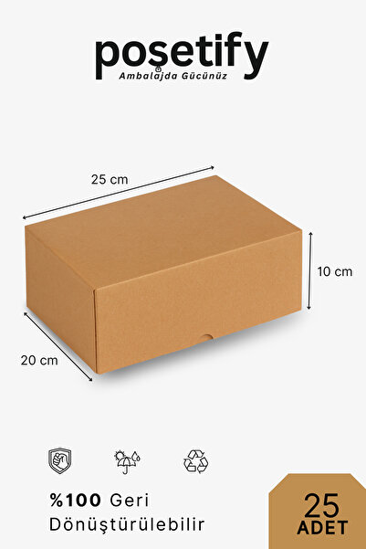 POŞETİFY 25 Adet 25x20x10 Cm Baskısız Kraft Kesimli Kutu – Dayanıklı E-Ticare...