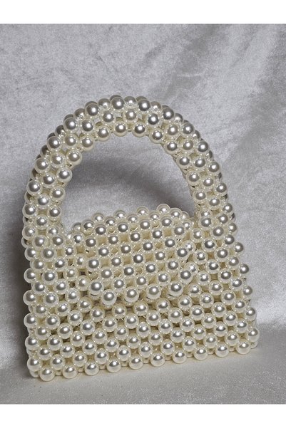 AGH Değerli Hediyeler Women's White Pearl Handmade Evening Dress & Shoulder Bag - Special Design