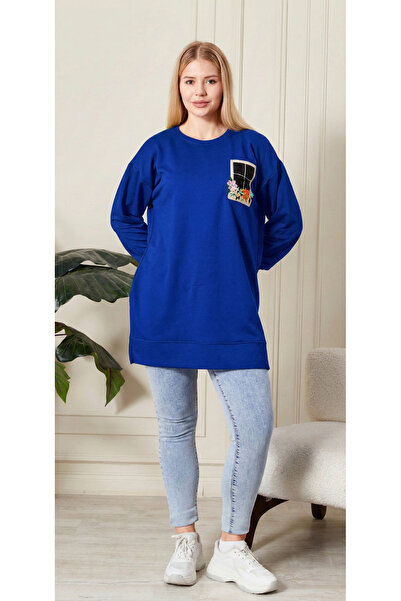 Birol Triko Жіноча туніка з квітковим візерунком блакитного кольору