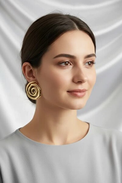 Clariss Çelik Gold Renk Sarmal Model Kadın Küpe