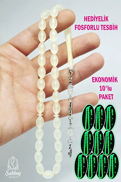ŞAHBEY TESBİH 10'lu Paket Fosforlu Kedi Gözü Tesbih / Karanlıkta Parlar / Top...