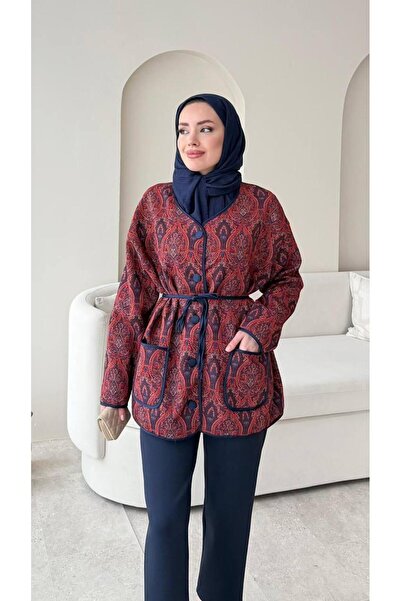 Bayanca Moda Kadın Etnik Desenli Kuşaklı Ceket