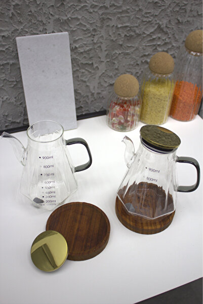 LİNGO HOME 2'li Akasya Stantlı Gold Renk Metal Kapaklı Yağdanlık Seti -lüx va...