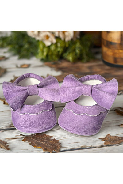 MY MINIE Kız Bebek Makosen Ayakkabı Lila Suni Süet Fiyonklu Lastikli İlk Adım...