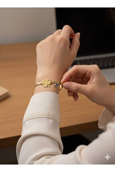 ForgeBox Kişiye Özel Baş Harfli Çelik Yonca Kalp Bileklik | Lazer Kazıma | Çi...