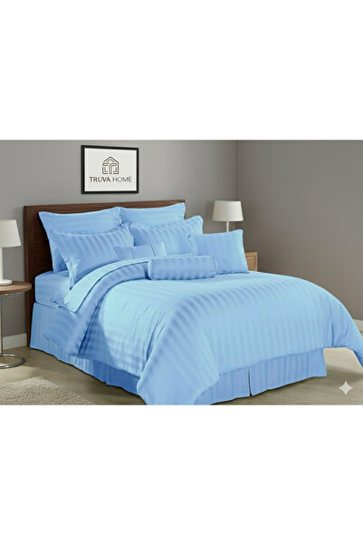 Truva Grup Double Bed Linen with Elastic - Premium Damask 6 Pieces, 180X200 cm, Satin Stripe Pattern