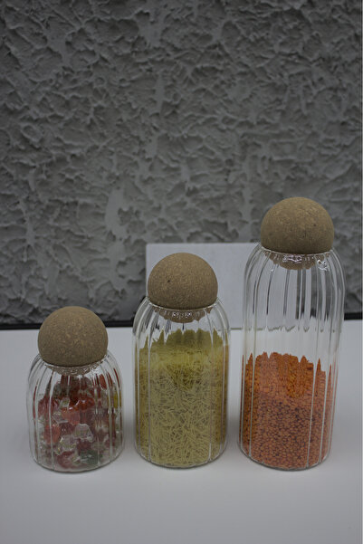 LİNGO HOME طقم برطمانات مخططة بغطاء فليني مكون من 3 قطع - 1000 مل - 650 مل - 400 مل - 3 أحجام مختلفة - وعاء توابل