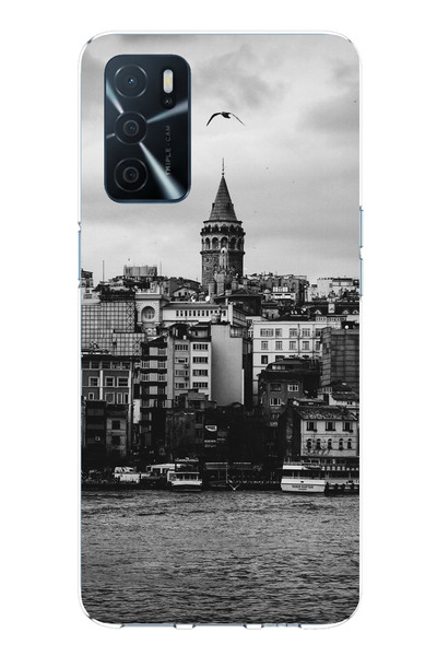 TechTree Oppo A16 Compatible Printed Silicone Case with Galata Tower and Sea View