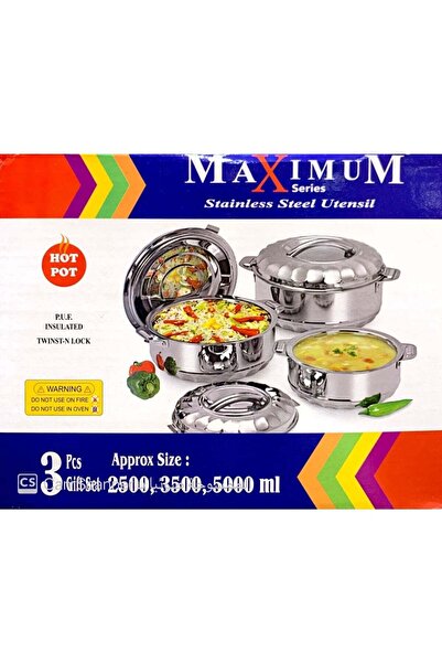 Maximum 3-Piece Hot Pot Set Silver Small Hot Pot Size 2500,3500,5000ml