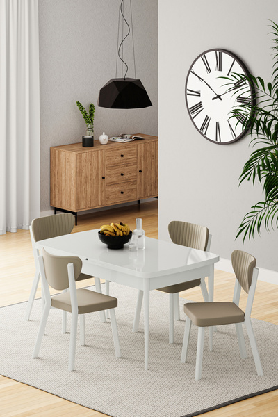 DEREN HOME Exven Serisi 80x132 Açılabilir Masa Takımı Silinebilir Kumas 4 Ade...