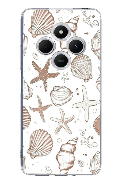 TechTree حافظة سيليكون مطبوع متوافقة مع هاتف Redmi 14C مع نجم البحر البني والصدف