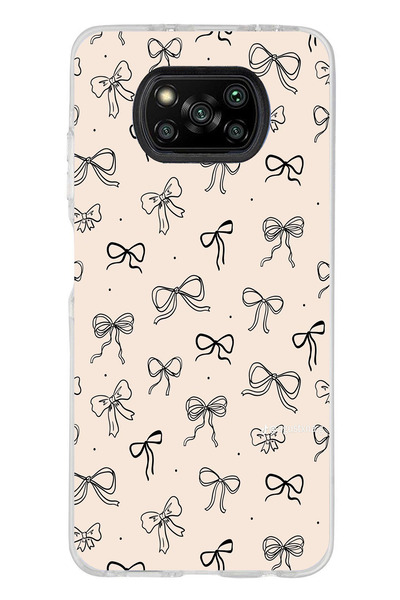 TechTree Poco X3-X3 PRO-NFC Uyumlu Siyah Fiyonk Desenli Krem Rengi Baskılı Si...