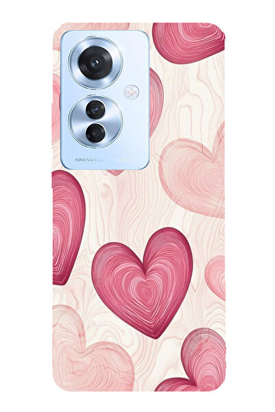 TechTree حافظة سيليكون متوافقة مع هاتف OPPO Reno 11F باللون الوردي الخطوي مطبوع