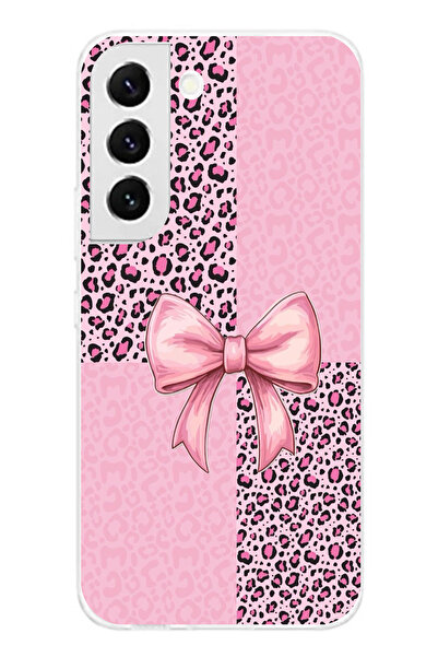 TechTree حافظة سيليكون متوافقة مع هاتف سامسونج جالاكسي S22 بنمط الفهد الوردي وشريط مطبوع