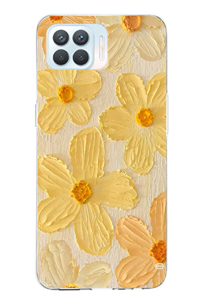 TechTree حافظة سيليكون متوافقة مع هاتف OPPO Reno 4 Lite بلون أصفر ديزي مطبوع