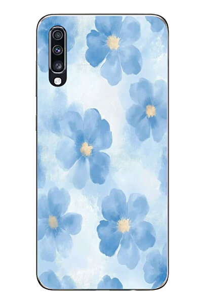 TechTree حافظة سيليكون متوافقة مع هاتف سامسونج جالاكسي A70 باللون الأزرق مطبوع