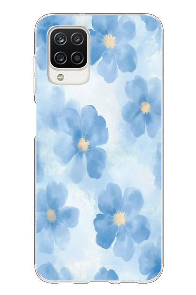 TechTree Samsung Galaxy A12-M12 Compatible Blue Flowers Printed Silicone Case
