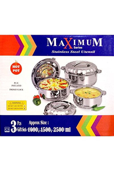 Maximum 3-Piece Hot Pot Set Silver Small Hot Pot Size 1000,1500,2500ml