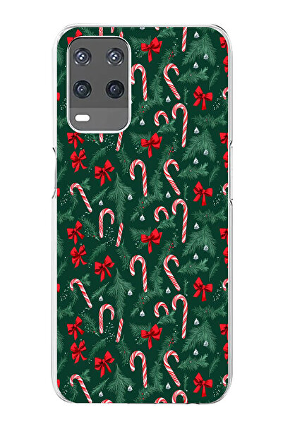 TechTree حافظة سيليكون متوافقة مع هاتف OPPO A54 لشجرة الصنوبر وعصا الحلوى مطبوع