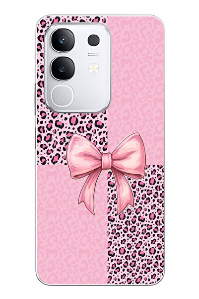 TechTree حافظة سيليكون متوافقة مع هاتف Vivo Y29 بنمط الفهد الوردي وشريط مطبوع