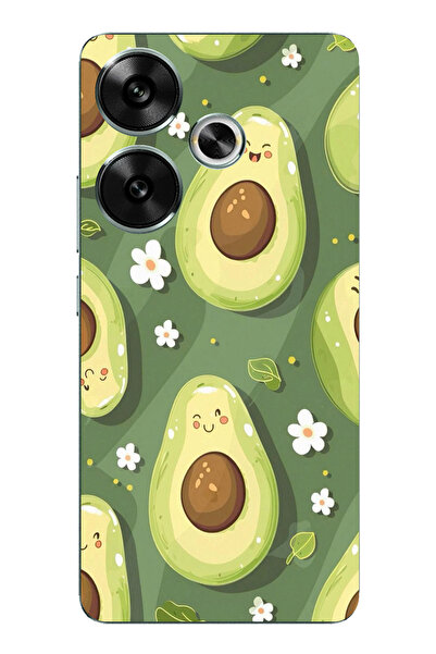 TechTree حافظة سيليكون متوافقة مع POCO F6 باللون الأخضر اللطيف والأفوكادو مطبوع