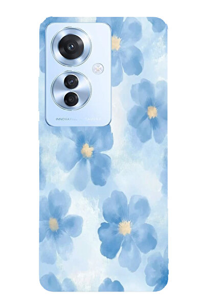 TechTree حافظة سيليكون متوافقة مع هاتف OPPO Reno 11F باللون الأزرق مطبوع