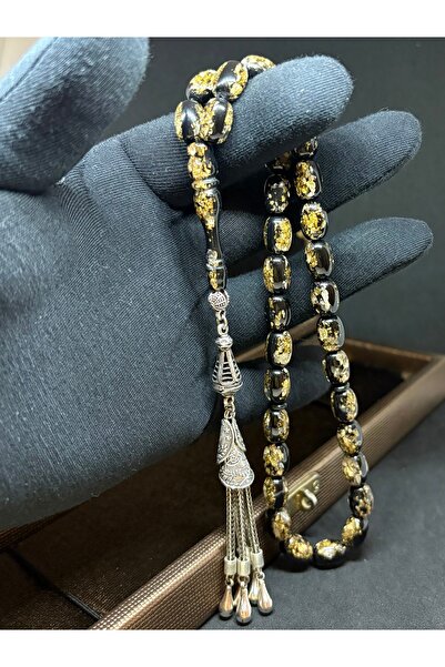 SanGümüş Altın parçacıklı uçak camı tesbih