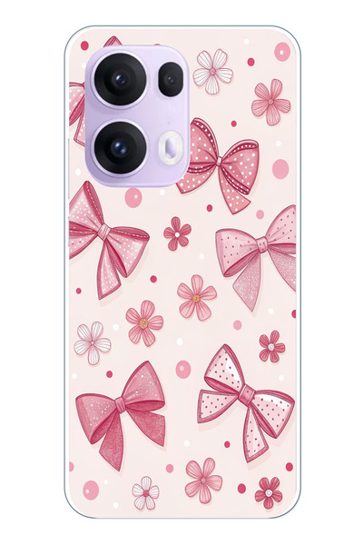 TechTree حافظة سيليكون متوافقة مع هاتف OPPO Reno 13 PRO، بتصميم فيونكة وردية وزهرة ونقاط مطبوع